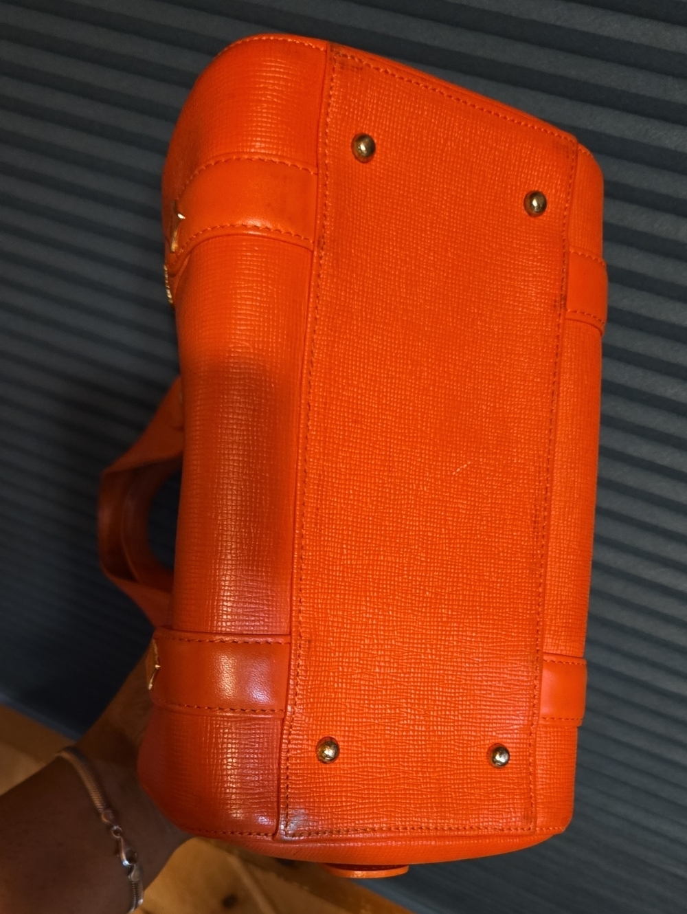 MCM Bright Orange Small Boston Satchel Bag - Picture 11 of 14